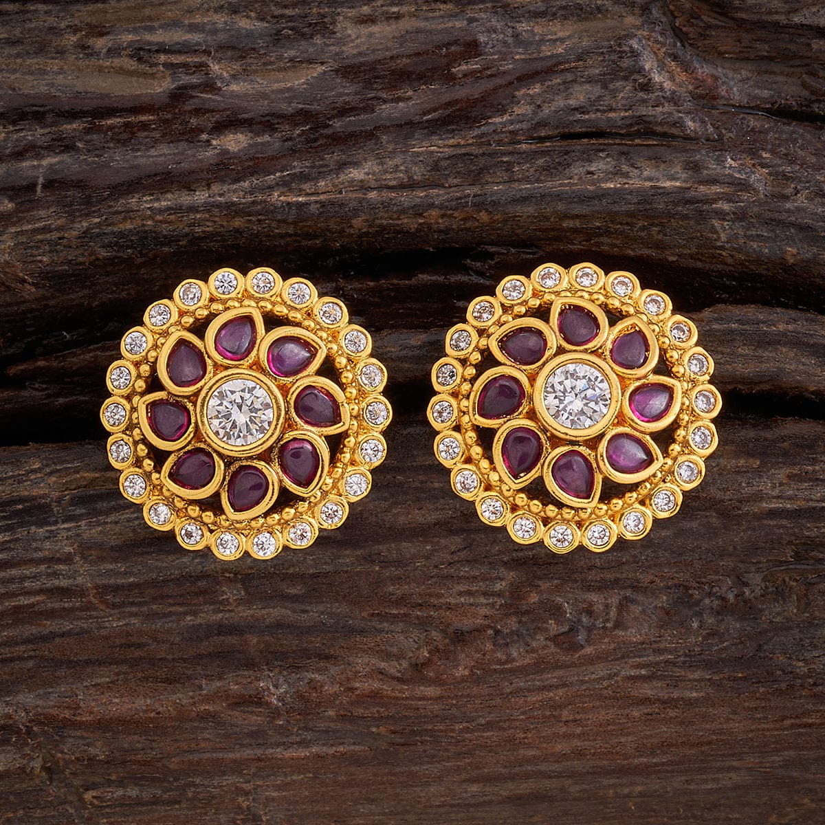 Earring - Antique Floral With Cob Ruby | Gujjadi Swarna Jewellers
