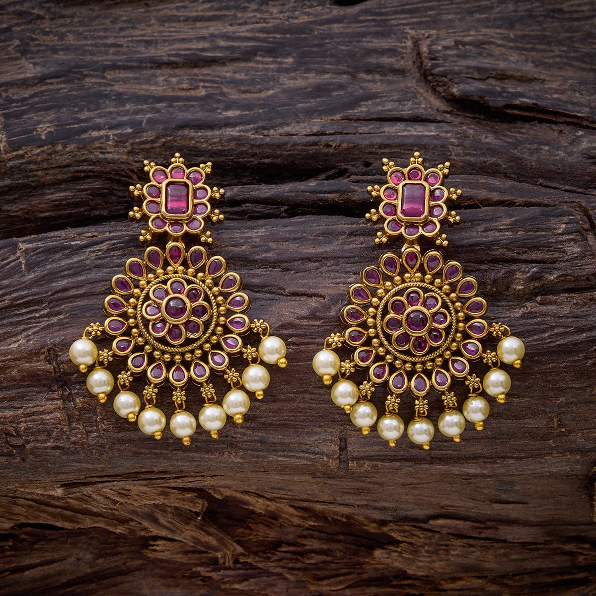 Buy Kushal's Fashion Jewellery Ruby Antique Earring Emballished with stones  at Amazon.in