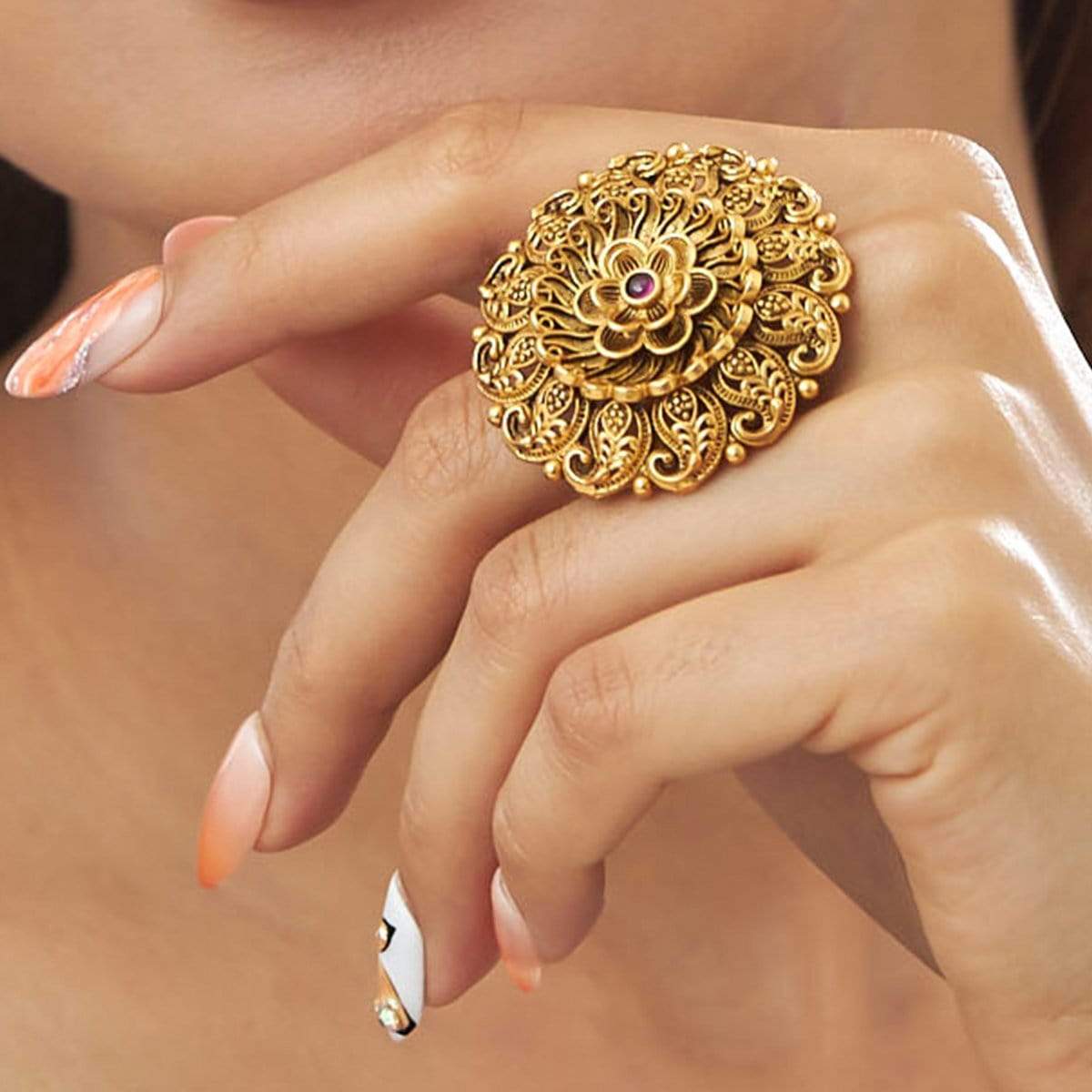 Antique Golden Finger Ring Sku 5909 E2 at Rs 62.00 | Finger Rings | ID:  2850467453088