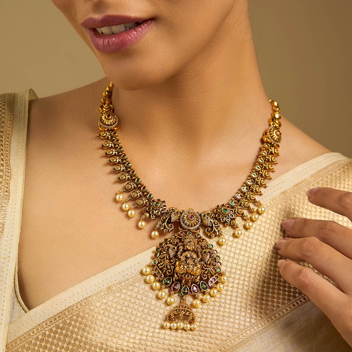 Vaidehi - Regal Antique Crescent Necklace Set
