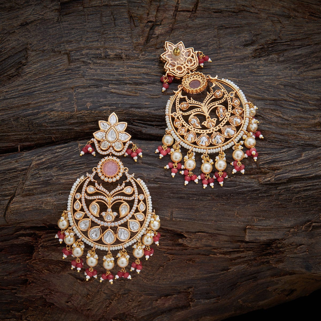 Handpainted Black Kundan chandbali earrings with pearl drops