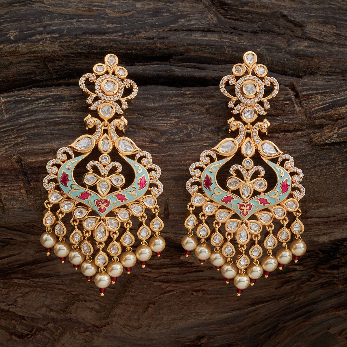 White And Green Kundan Traditional Earrings By Much More