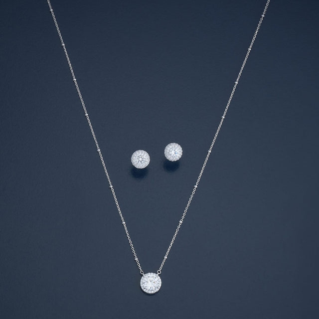 Silver Chain Pendant Earring Set 92.5 Silver Necklace 180970