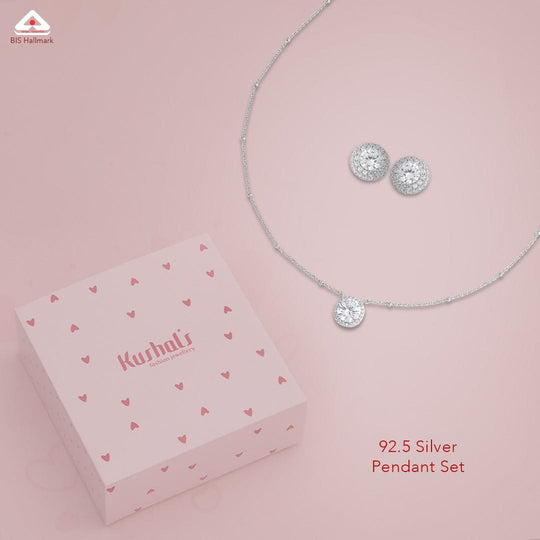 Silver Chain Pendant Earring Set 92.5 Silver Necklace 180970