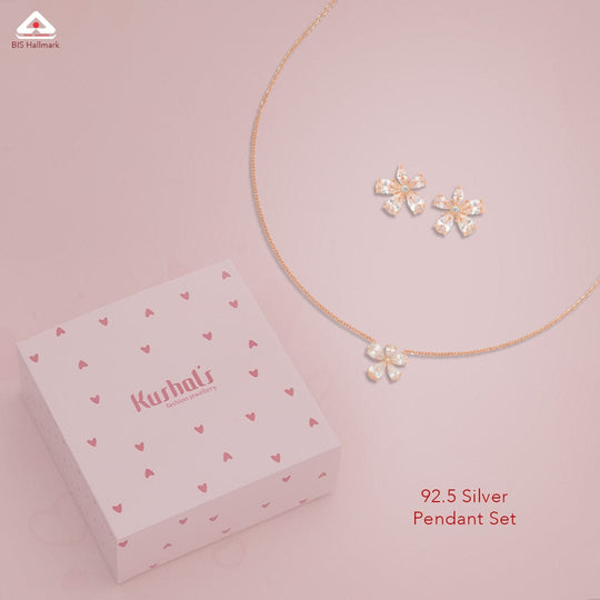 Silver Chain Pendant Earring Set 92.5 Silver Necklace 180972