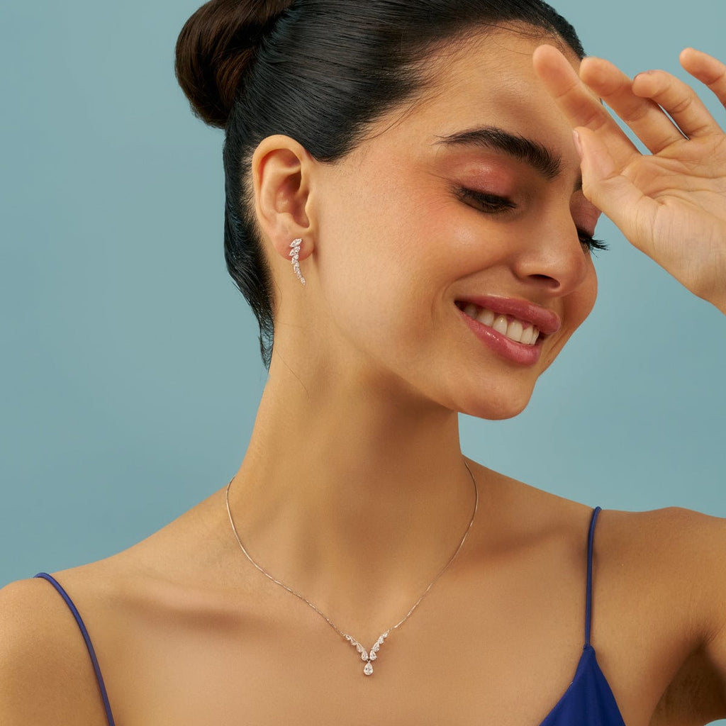 Silver Chain Pendant Earring Set 92.5 Silver Necklace 180973