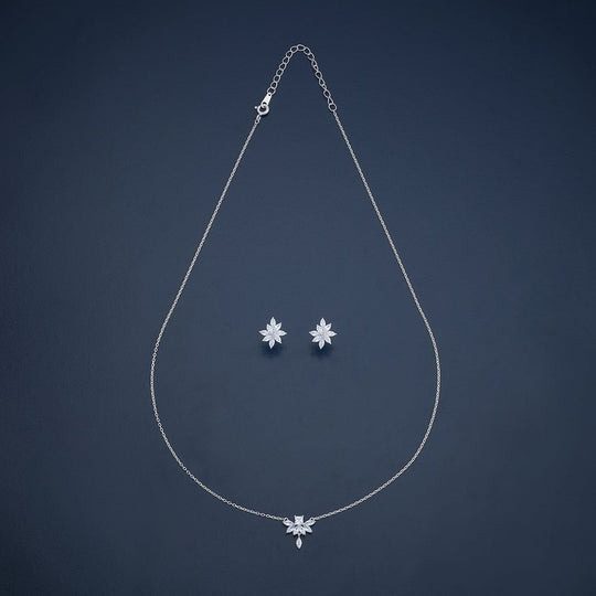 Silver Chain Pendant Earring Set 92.5 Silver Necklace 180974