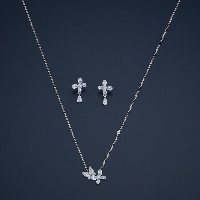 Silver Chain Pendant Earring Set 92.5 Silver Necklace 180977