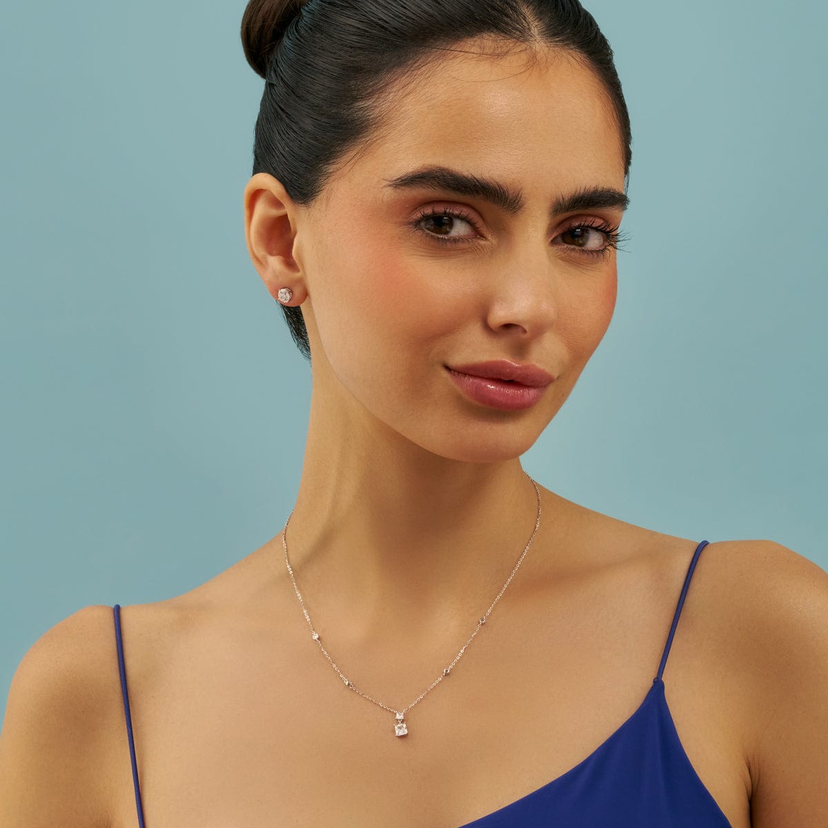 Silver Chain Pendant Earring Set 92.5 Silver Necklace 180983