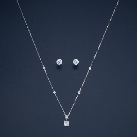 Silver Chain Pendant Earring Set 92.5 Silver Necklace 180983