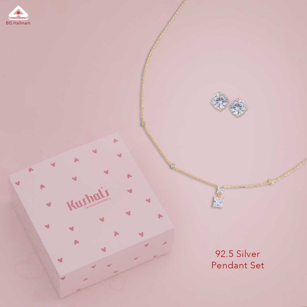 Silver Chain Pendant Earring Set 92.5 Silver Necklace 180983