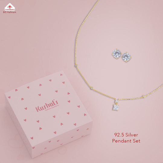 Silver Chain Pendant Earring Set 92.5 Silver Necklace 180983
