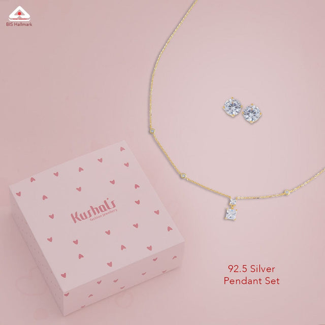 Silver Chain Pendant Earring Set 92.5 Silver Necklace 180983