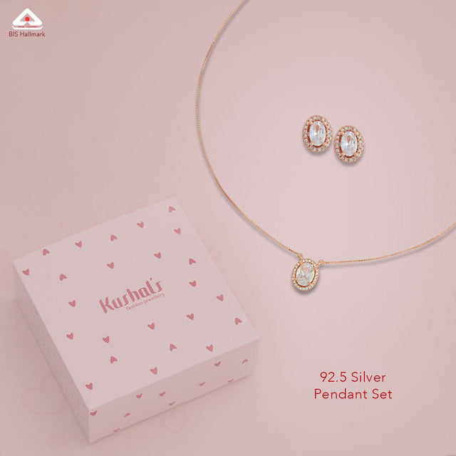 Silver Chain Pendant Earring Set 92.5 Silver Necklace 182944