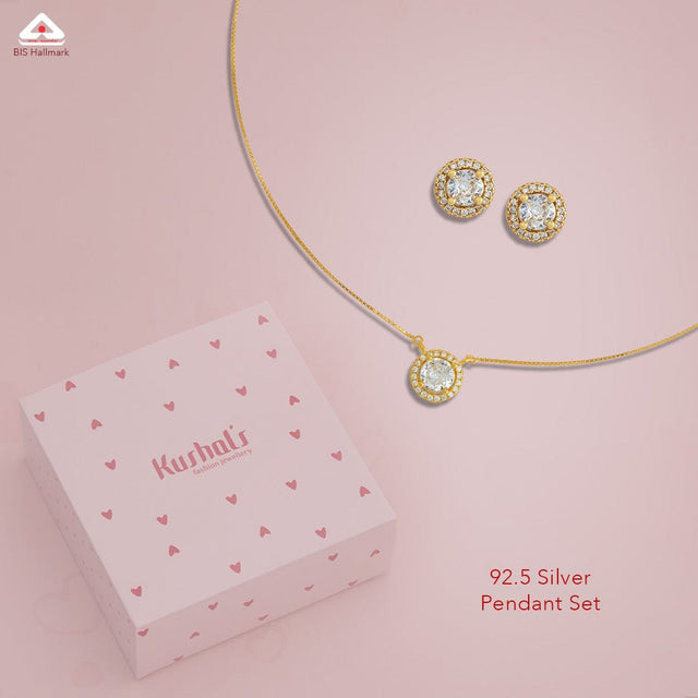 Silver Chain Pendant Earring Set 92.5 Silver Necklace 182945