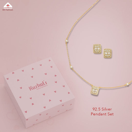 Silver Chain Pendant Earring Set 92.5 Silver Necklace 183039