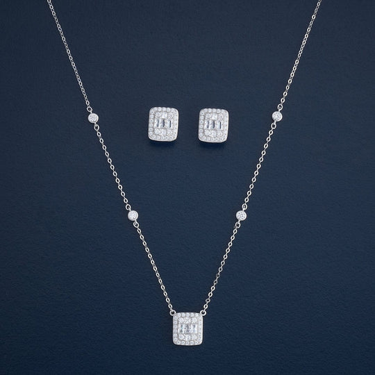 Silver Chain Pendant Earring Set 92.5 Silver Necklace 183039