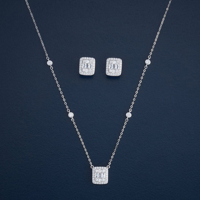 Silver Chain Pendant Earring Set 92.5 Silver Necklace 183039