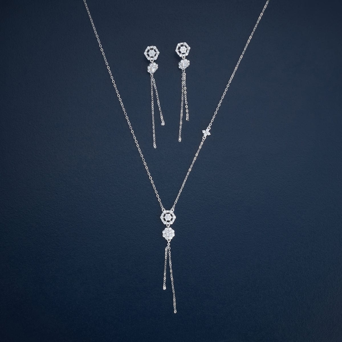 Silver Chain Pendant Earring Set 92.5 Silver Necklace 183040