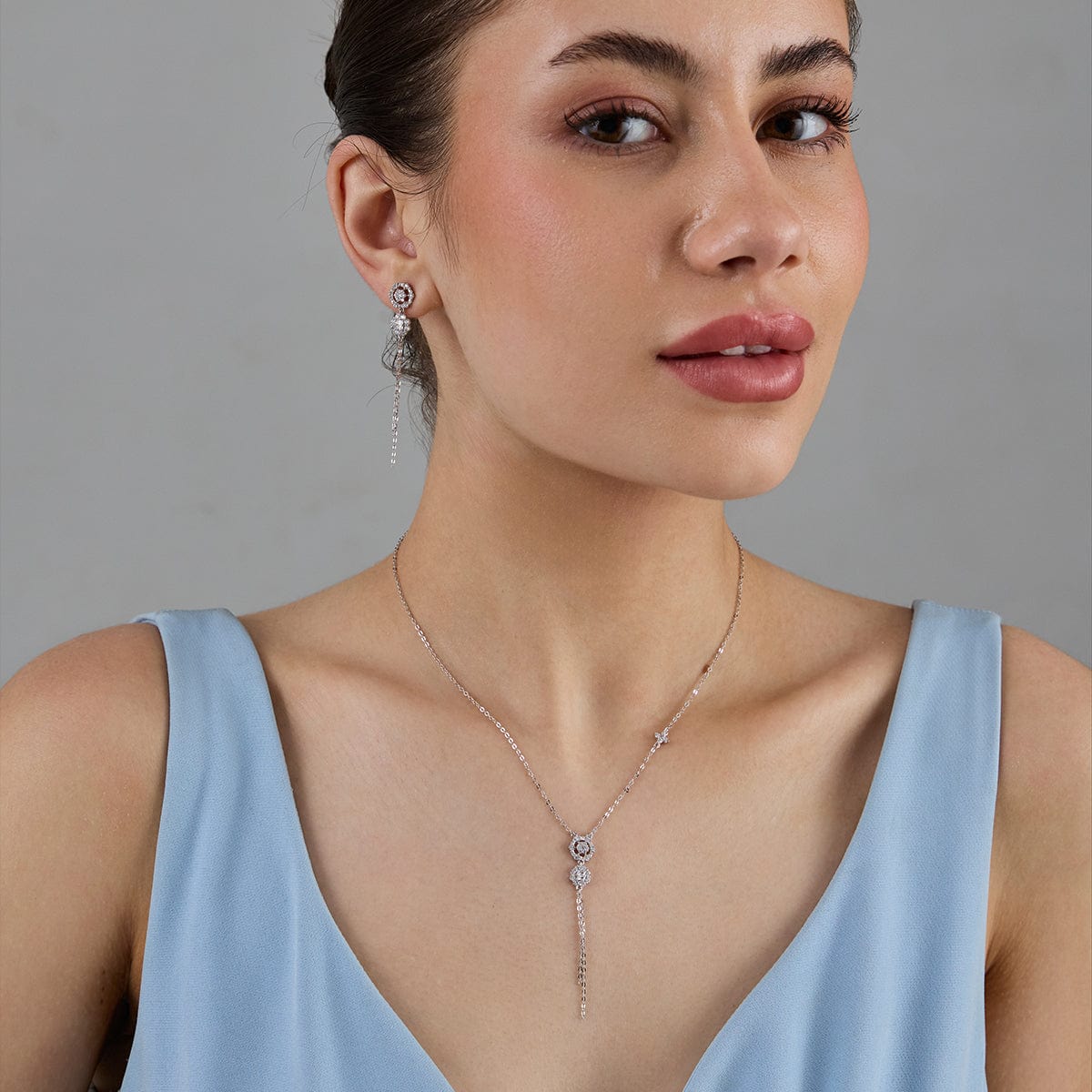 Silver Chain Pendant Earring Set 92.5 Silver Necklace 183040