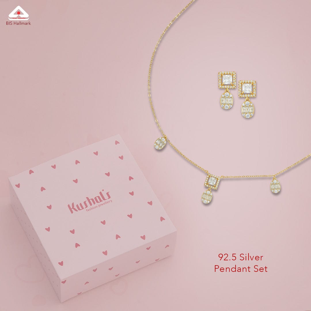 Silver Chain Pendant Earring Set 92.5 Silver Necklace 183042