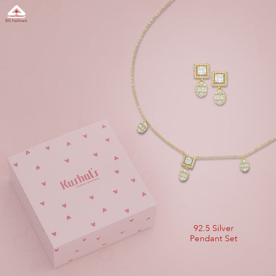Silver Chain Pendant Earring Set 92.5 Silver Necklace 183042