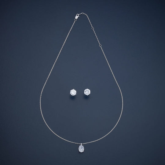 Silver Chain Pendant Earring Set 92.5 Silver Pendant with Chain and Earring Set 180988