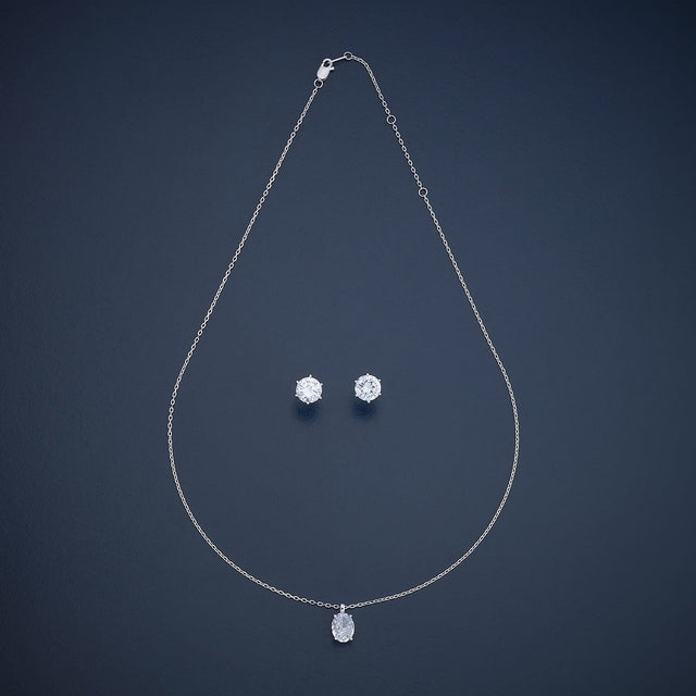 Silver Chain Pendant Earring Set 92.5 Silver Pendant with Chain and Earring Set 180988