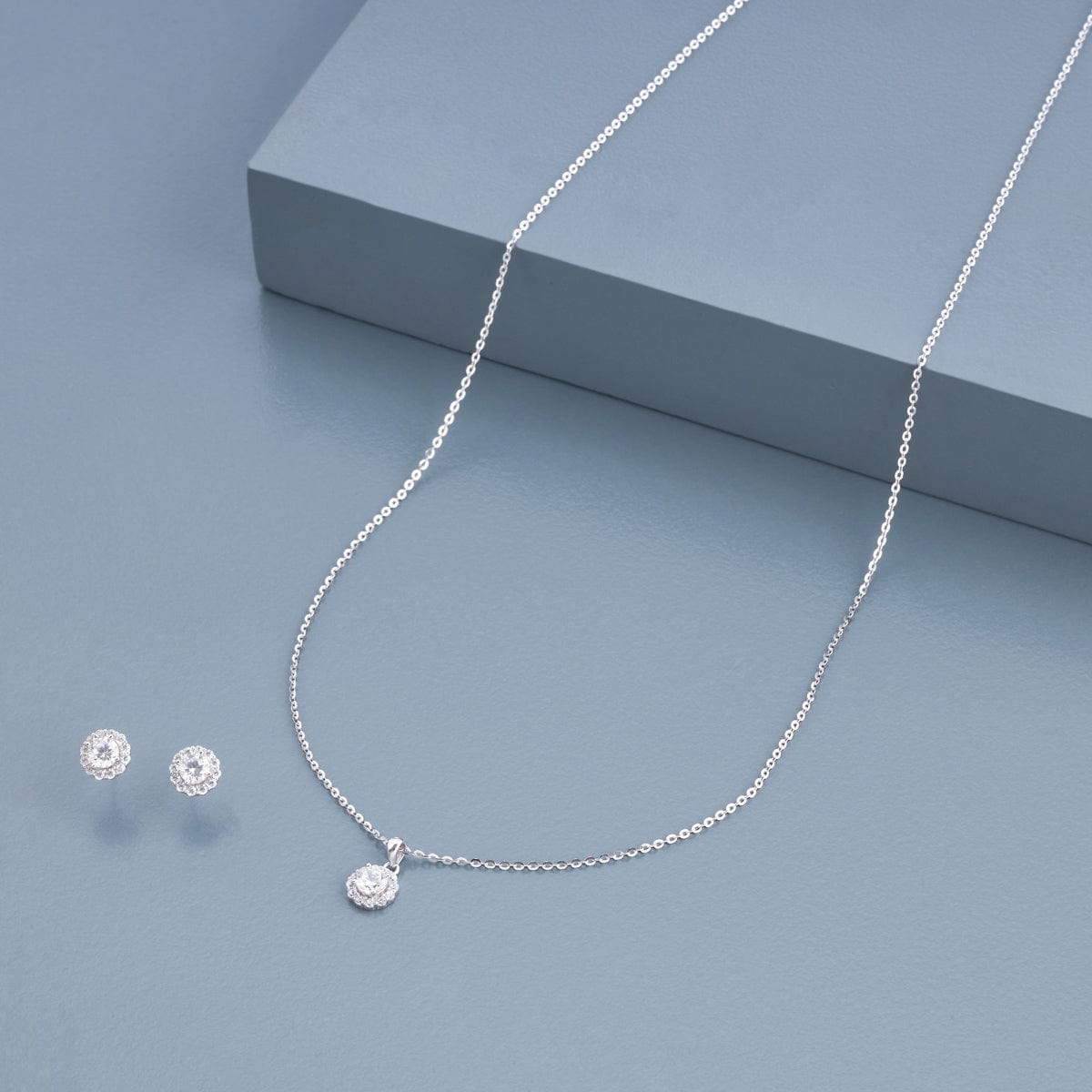 Silver Chain Pendant Earring Set 92.5 Silver Pendant With Chain and Earring Set 188231