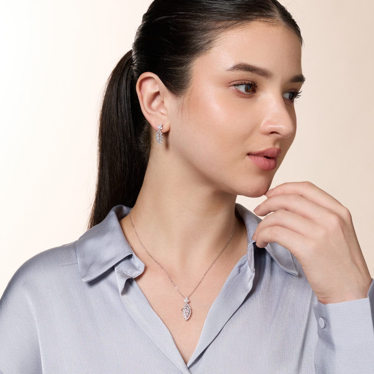 Silver Chain Pendant Earring Set 92.5 Silver Pendant With Chain and Earring Set 191354