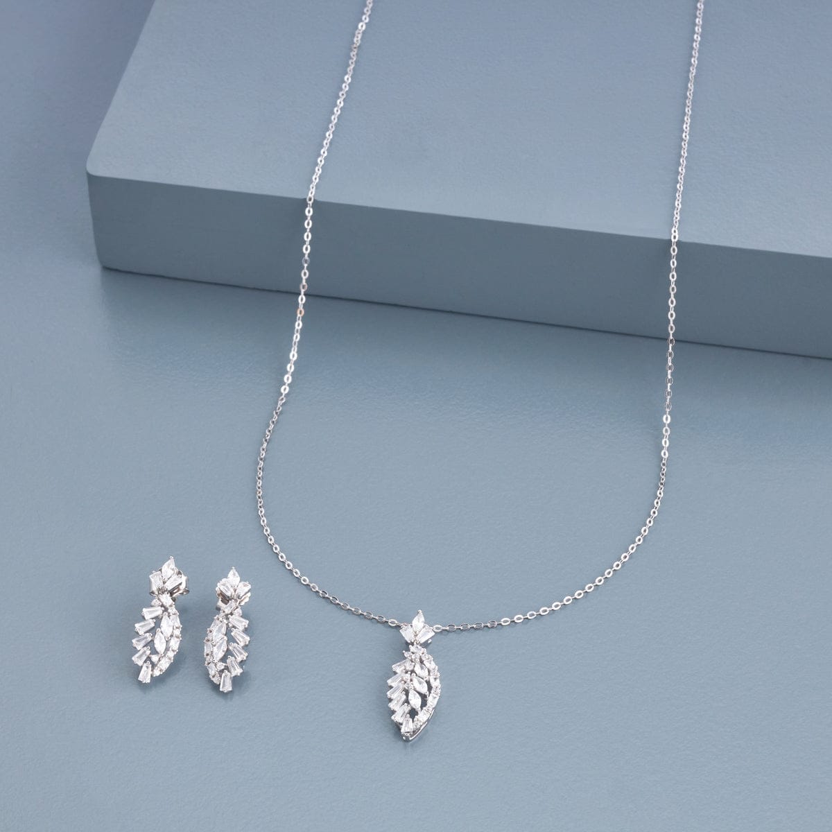 Silver Chain Pendant Earring Set 92.5 Silver Pendant With Chain and Earring Set 191354