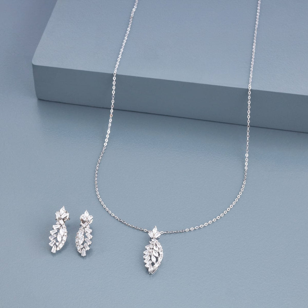 Silver Chain Pendant Earring Set 92.5 Silver Pendant With Chain and Earring Set 191354