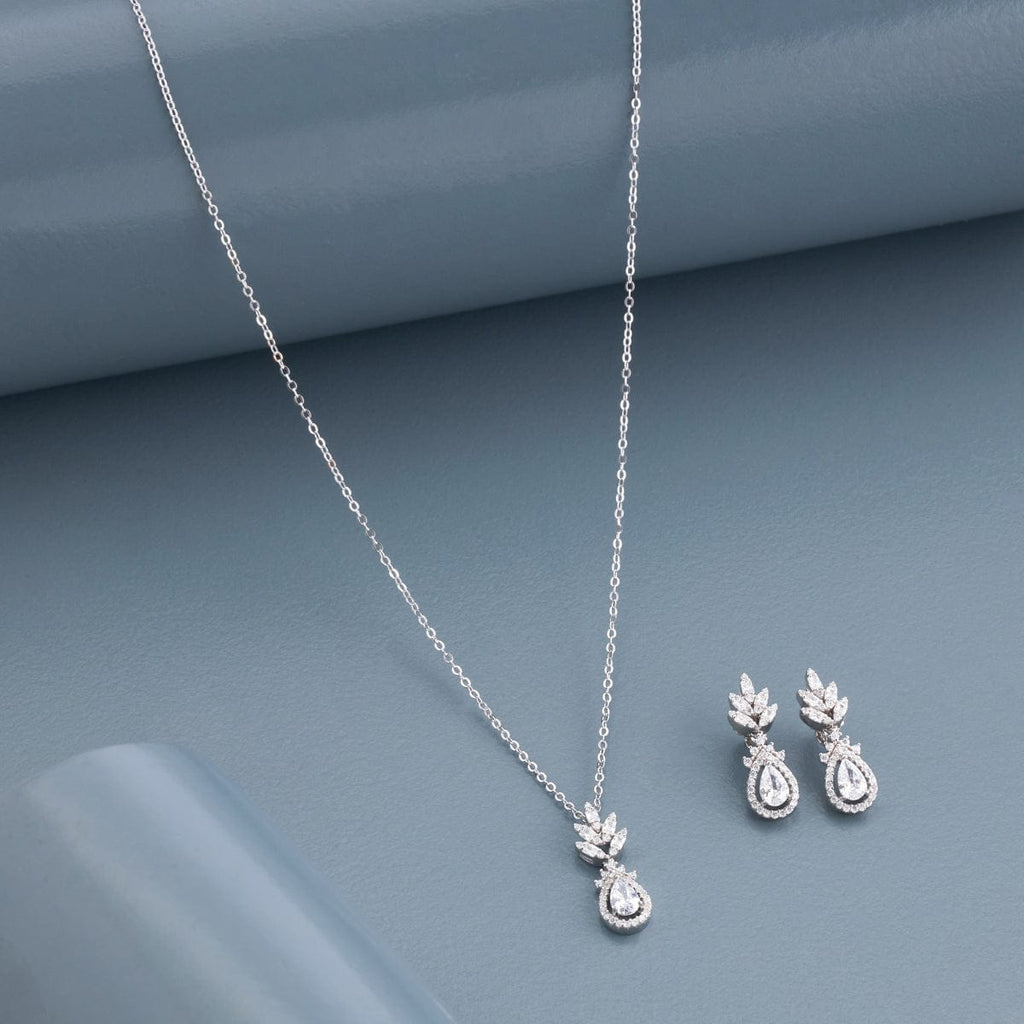 Silver Chain Pendant Earring Set 92.5 Silver Pendant With Chain and Earring Set 191360
