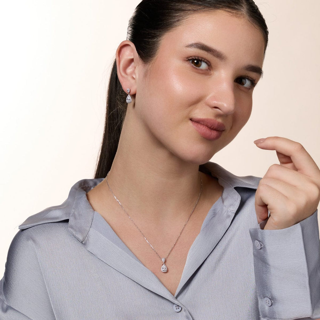 Silver Chain Pendant Earring Set 92.5 Silver Pendant With Chain and Earring Set 191388