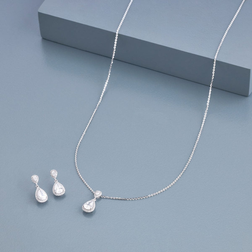 Silver Chain Pendant Earring Set 92.5 Silver Pendant With Chain and Earring Set 191388