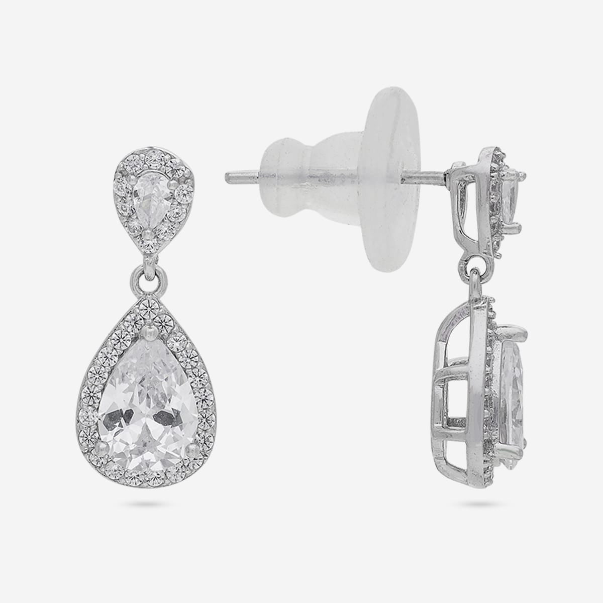 Silver Chain Pendant Earring Set 92.5 Silver Pendant With Chain and Earring Set 191388