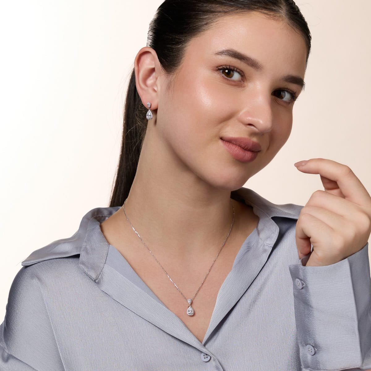 Silver Chain Pendant Earring Set 92.5 Silver Pendant With Chain and Earring Set 191388