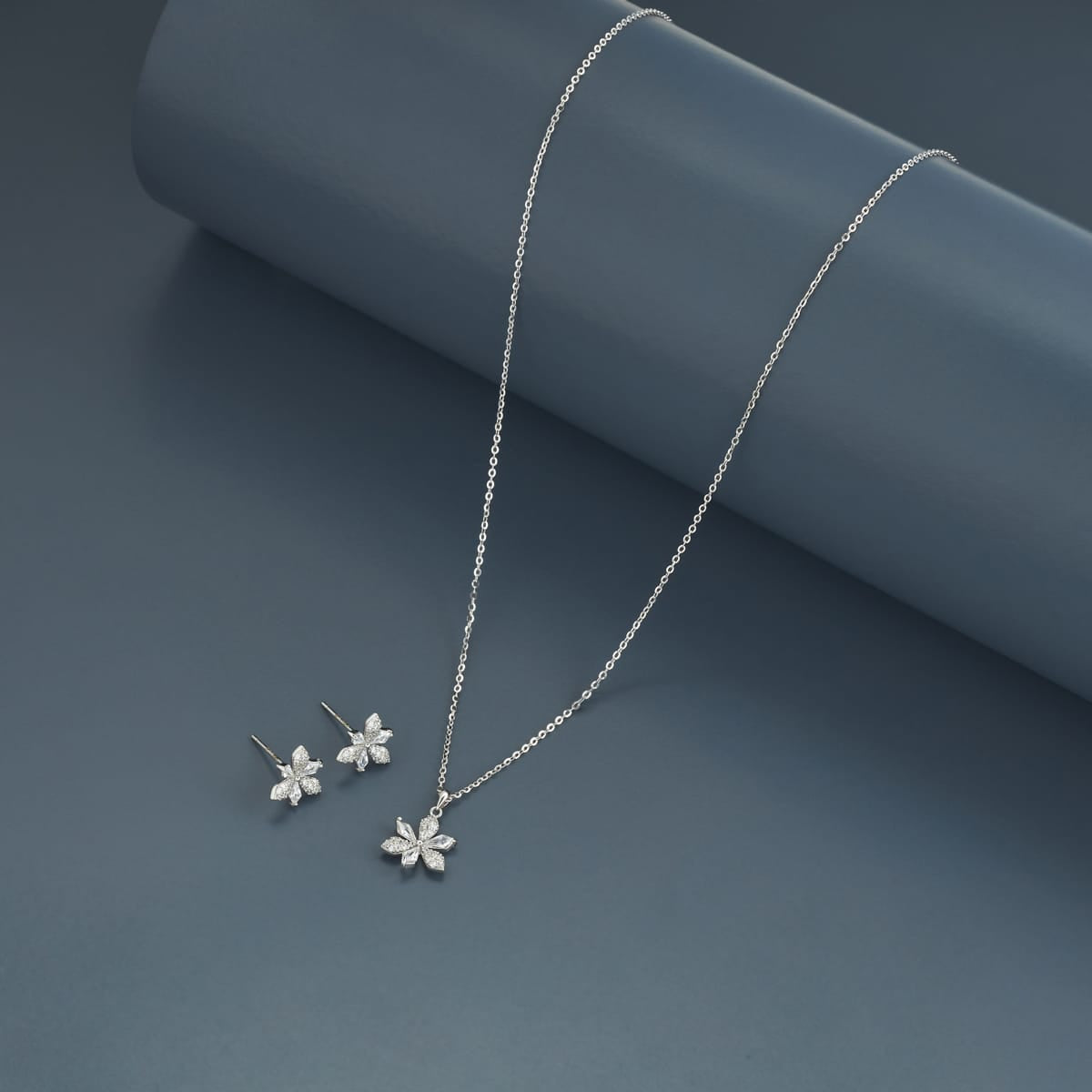 Silver Chain Pendant Earring Set 92.5 Silver Pendant with Chain and Earring Set 200624