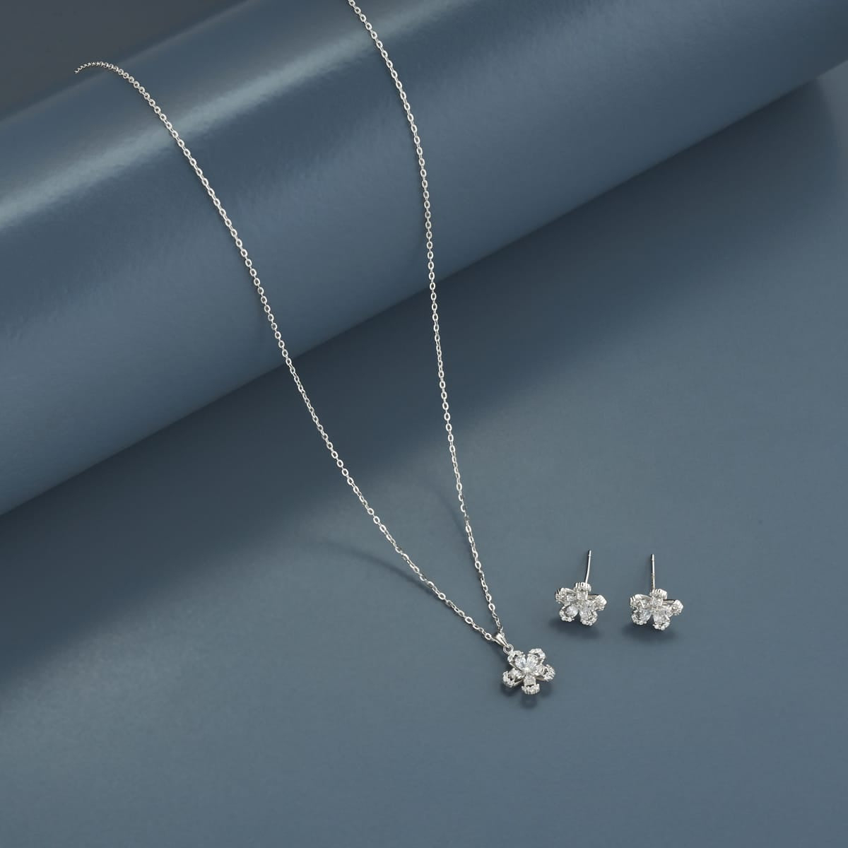 Silver Chain Pendant Earring Set 92.5 Silver Pendant with Chain and Earring Set 200626
