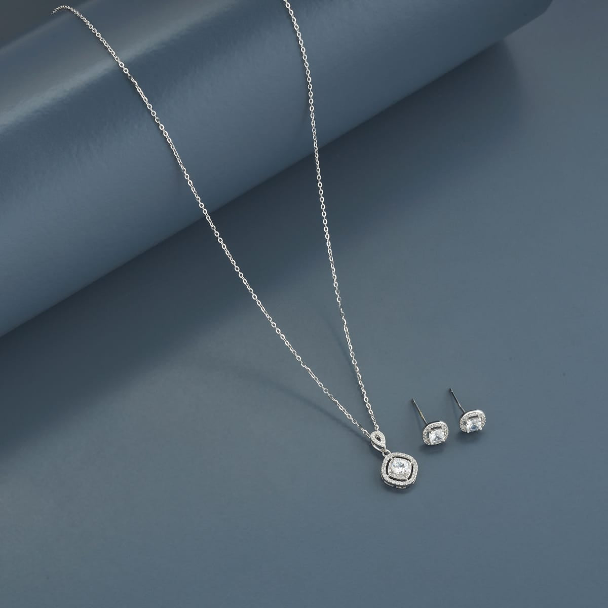 Silver Chain Pendant Earring Set 92.5 Silver Pendant with Chain and Earring Set 200630