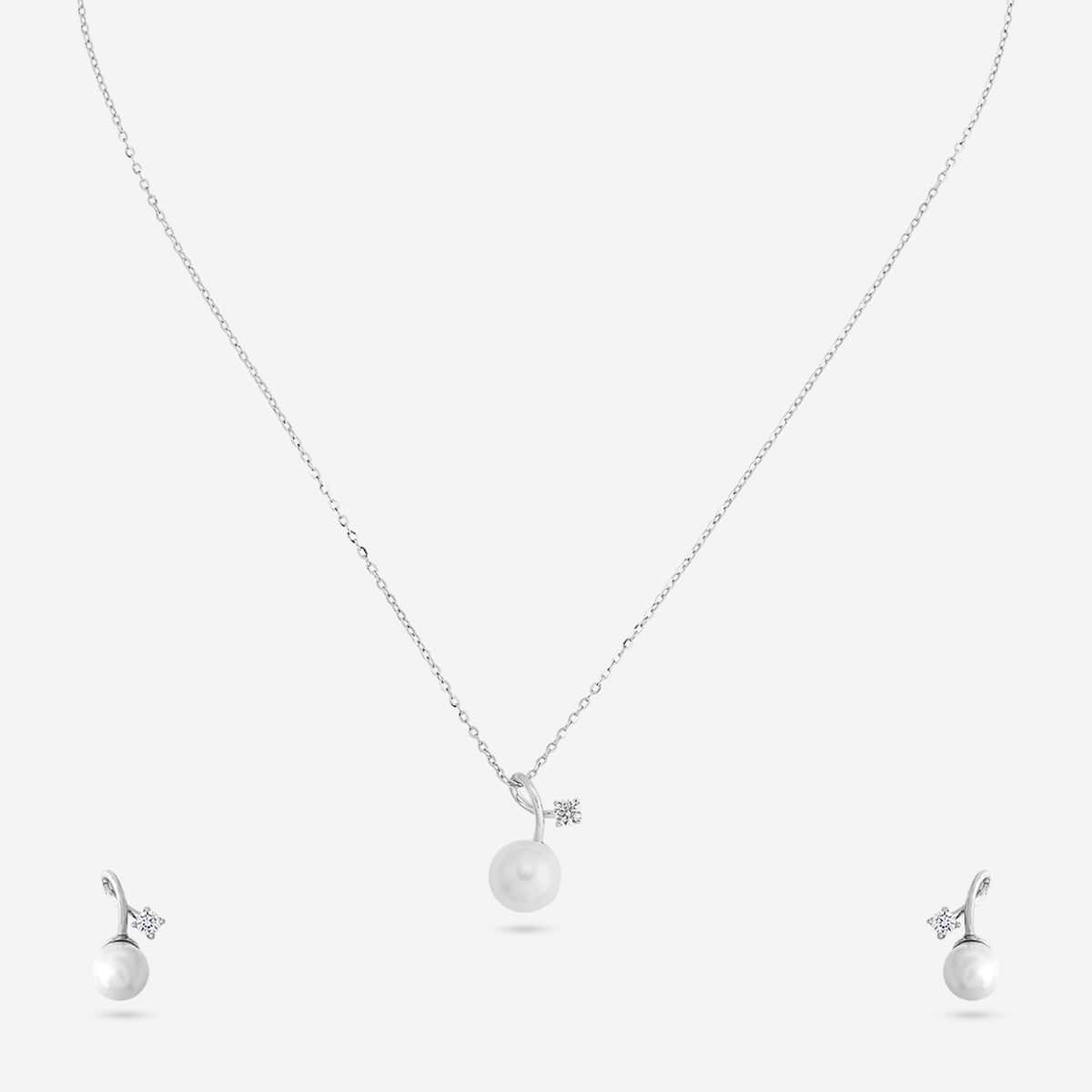 Silver Chain Pendant Earring Set 92.5 Silver Pendant with Chain and Earring Set 194614