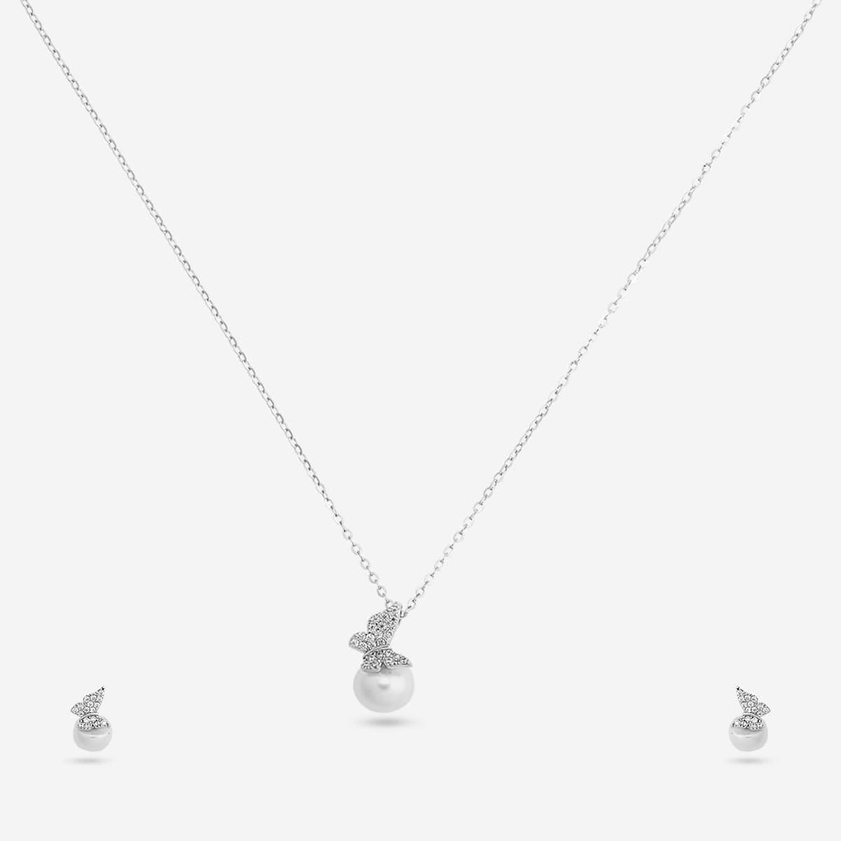 Silver Chain Pendant Earring Set 92.5 Silver Pendant with Chain and Earring Set 200635