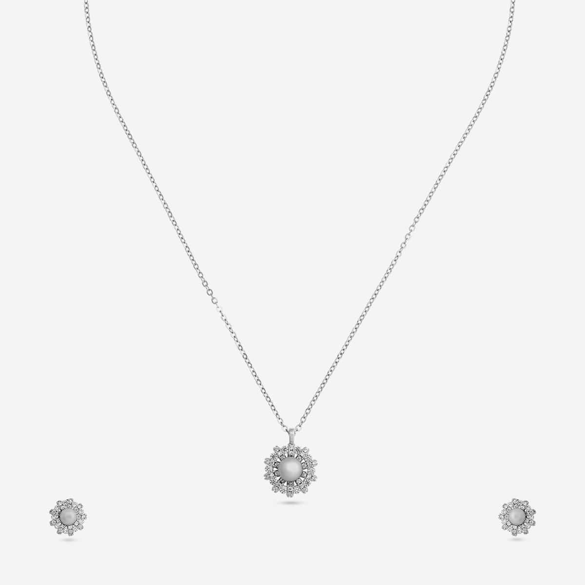 Silver Chain Pendant Earring Set 92.5 Silver Pendant with Chain and Earring Set 200639