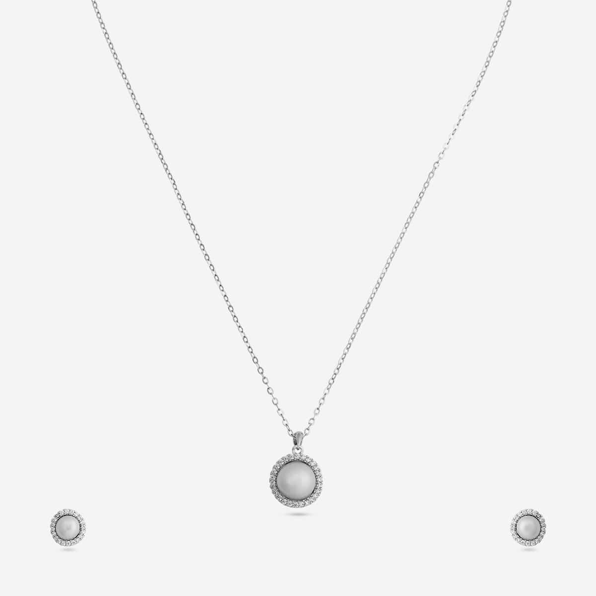 Silver Chain Pendant Earring Set 92.5 Silver Pendant with Chain and Earring Set 200652
