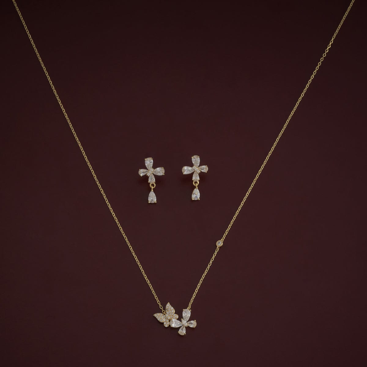 Silver Chain Pendant Earring Set 92.5 Silver Necklace 180977