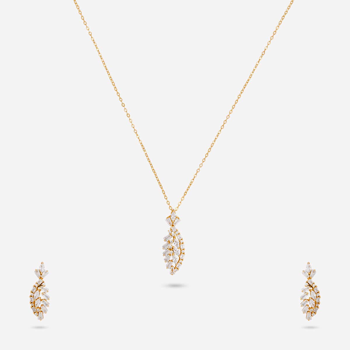 Silver Chain Pendant Earring Set 92.5 Silver Pendant With Chain and Earring Set 191354