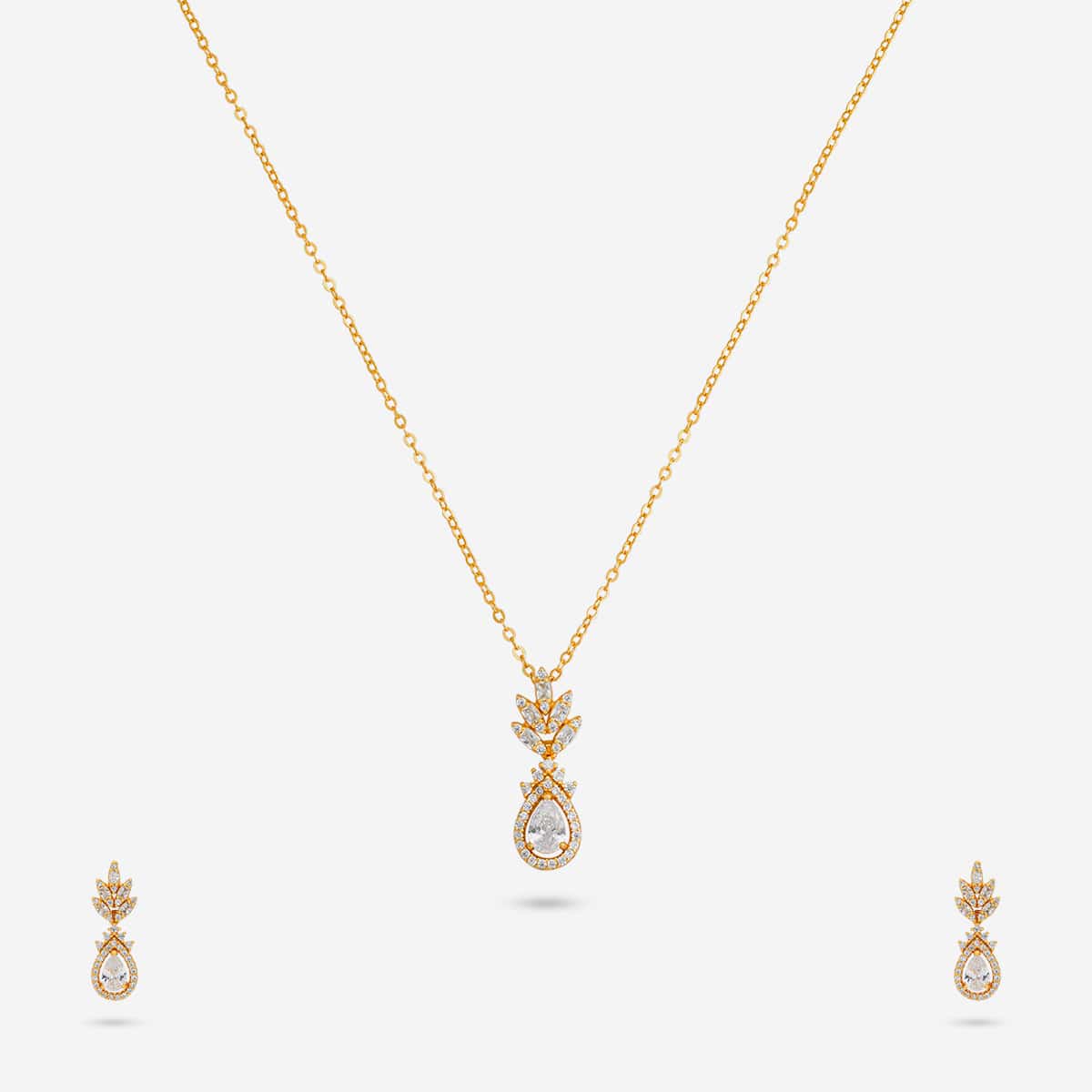 Silver Chain Pendant Earring Set 92.5 Silver Pendant With Chain and Earring Set 191360