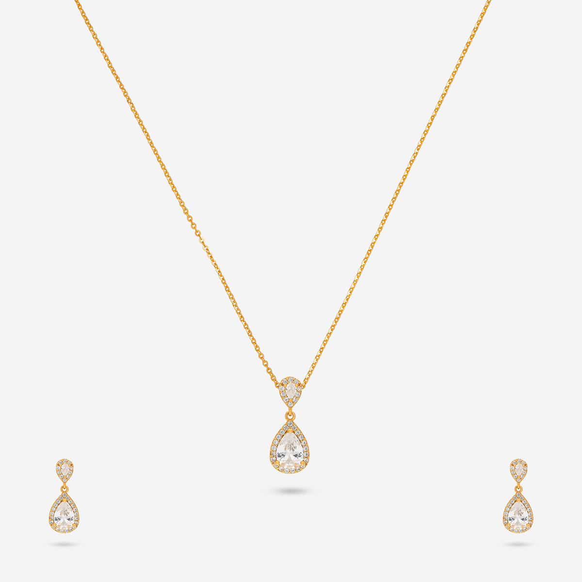 Silver Chain Pendant Earring Set 92.5 Silver Pendant With Chain and Earring Set 191388