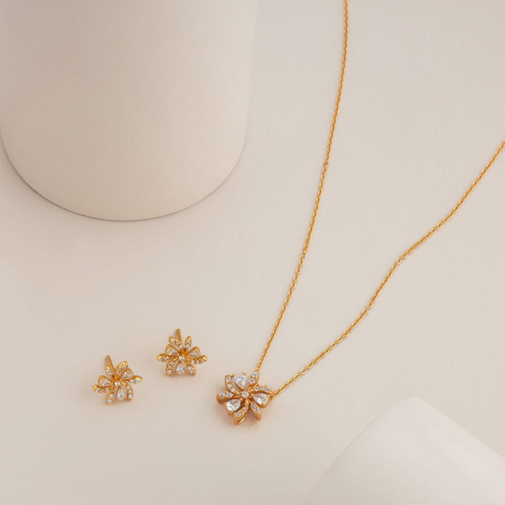 Silver Chain Pendant Earring Set 92.5 Silver Pendant With Chain and Earring Set 194165