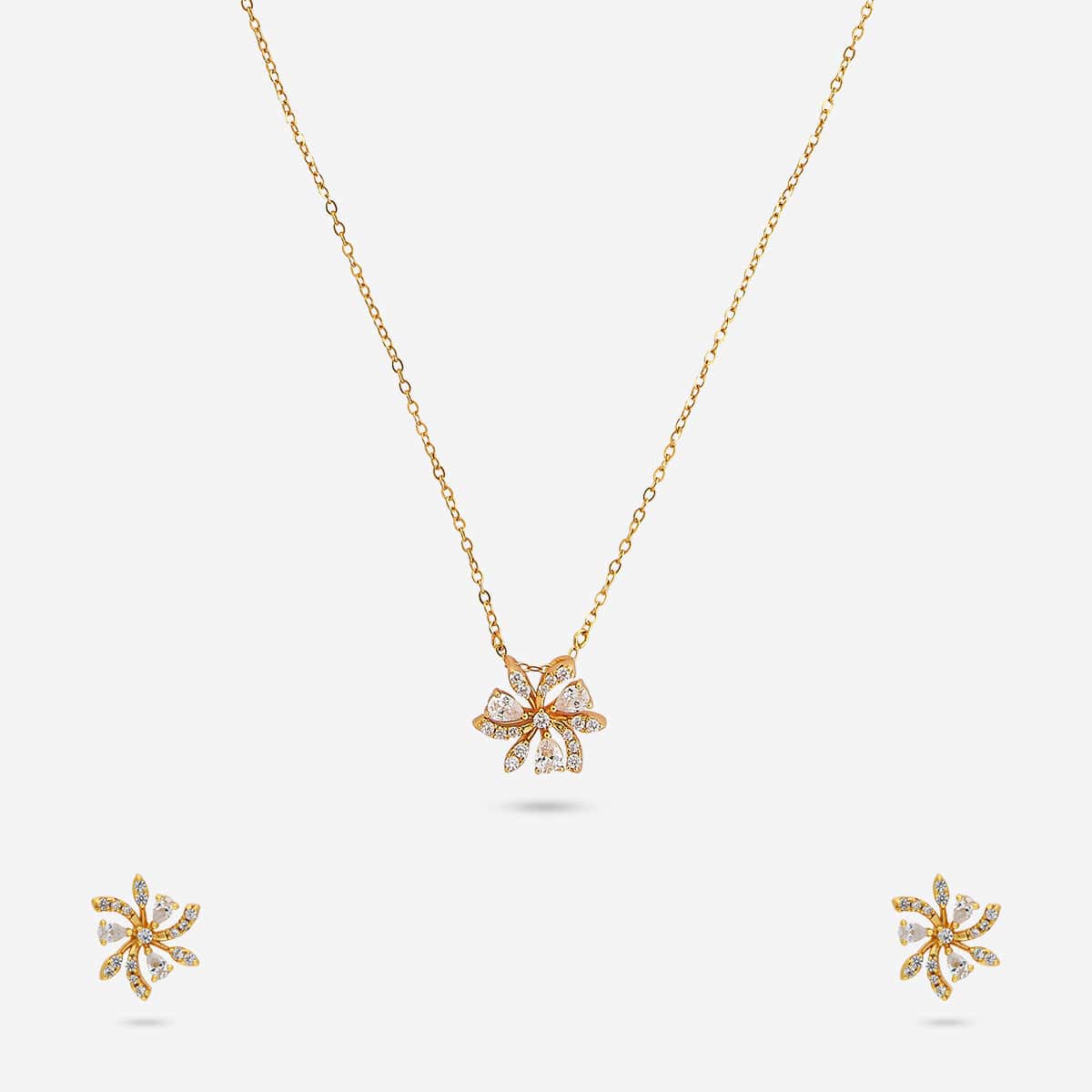 Silver Chain Pendant Earring Set 92.5 Silver Pendant With Chain and Earring Set 194165